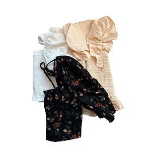 Lot of 3 Cottagecore Smocked Tops Puff Sleeve Peplum Anthropologie Women Size S